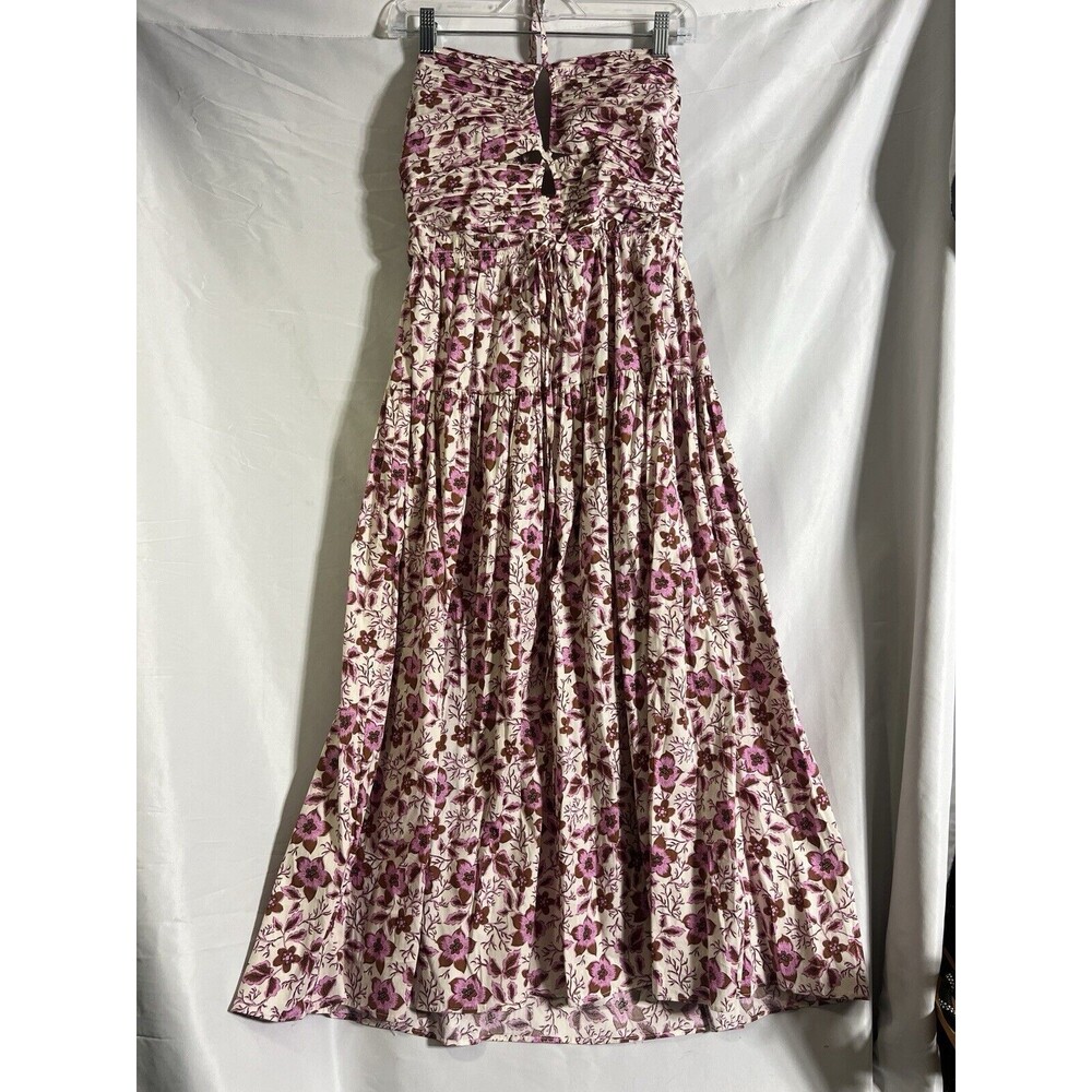 Jason Wu Halter Strapless Floral Smocked Midi Dress Pink Brown Size Medium